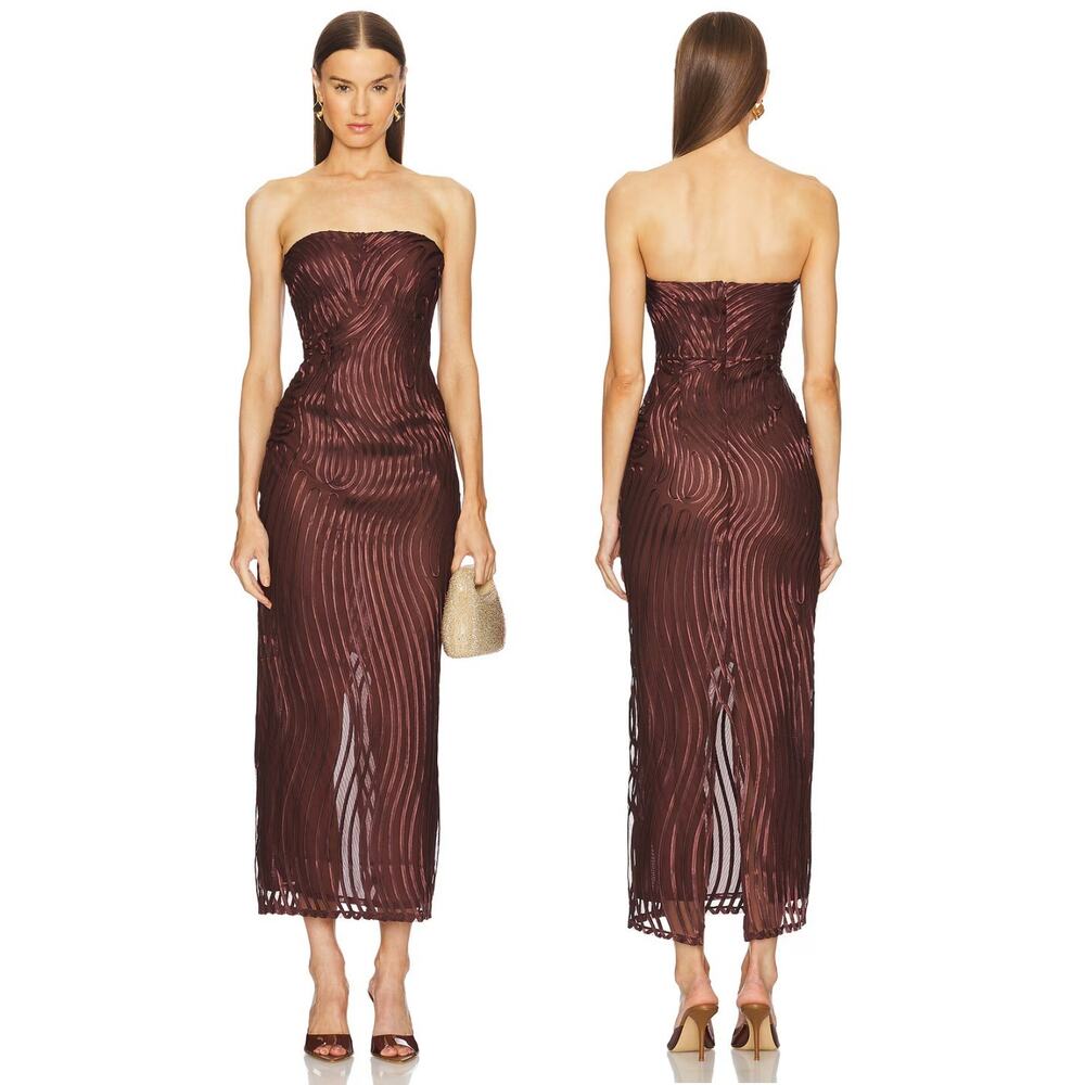 Michael Costello x REVOLVE Opal Strapless Satin Midi Cocktail Wedding Guest M